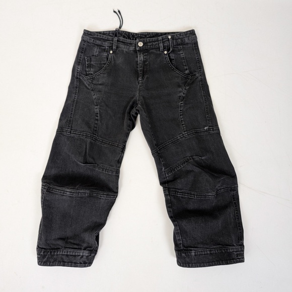 Black Denim Capri's Pantaloons Baggy Low Mid Rise Cropped Distressed Cargo - Picture 2 of 12